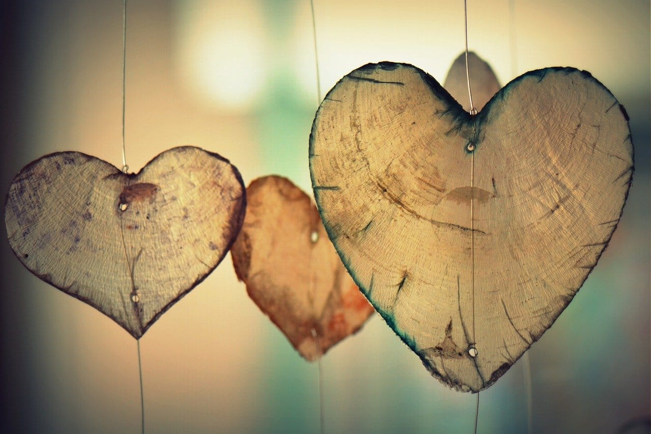 Hearts made from wood hanging up